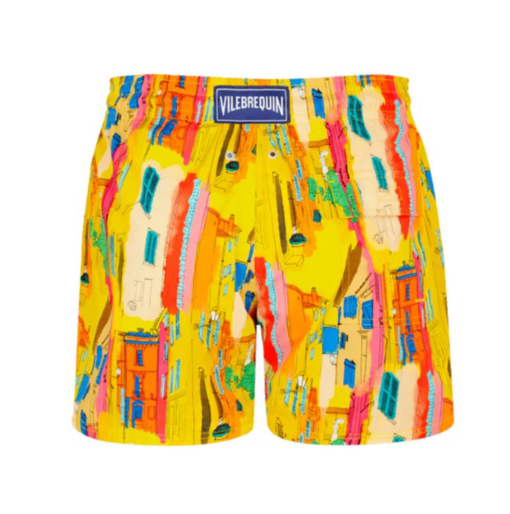 Mens Vilebrequin Yellow Sunny Streets Print Swim Beach Shorts
