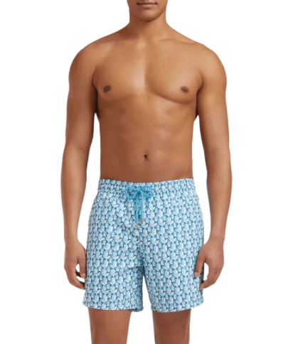 Mens Vilebrequin Moorea Tortues Blue Small Turtles Net Logo Swim Beach Shorts