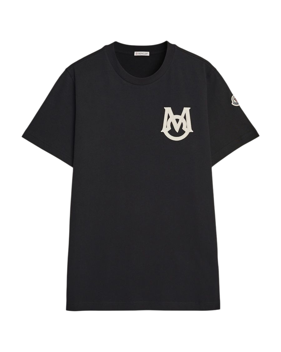 Mens Black Moncler Embossed Monogram Logo Cotton Jersey Short Sleeve Tshirt