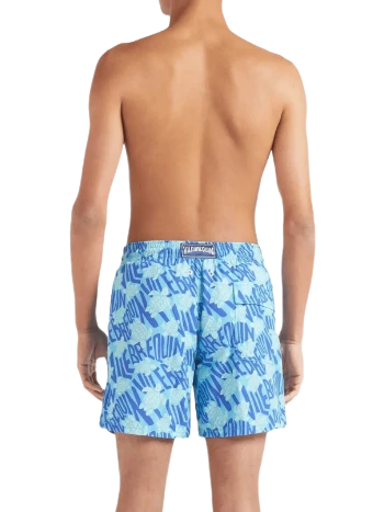Mens Vilebrequin Moorea Ronde Des Tortues Blue Turtles Logo Swim Beach Shorts
