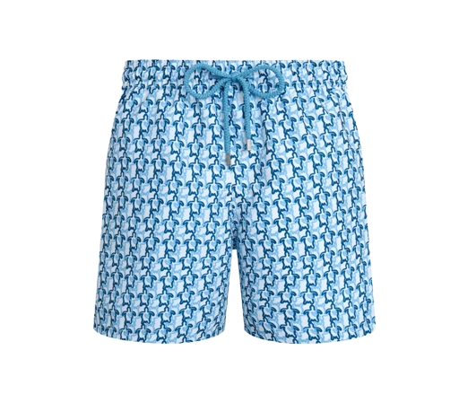 Mens Vilebrequin Moorea Tortues Blue Small Turtles Net Logo Swim Beach Shorts