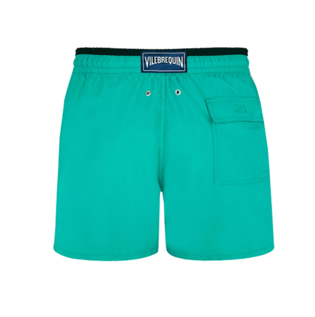 Mens Vilebrequin Bicolour Solid Moka Turtle Embroidered Green Swim Shorts