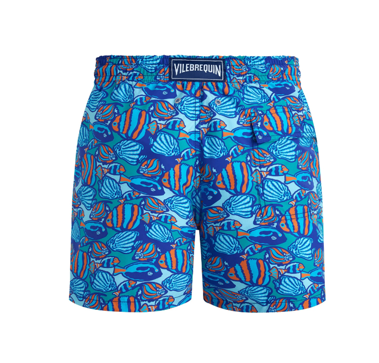 Mens Vilebrequin Moorea Fishy Vibes Blue Swim Beach Shorts