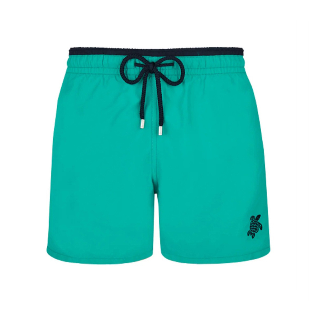 Mens Vilebrequin Bicolour Solid Moka Turtle Embroidered Green Swim Shorts