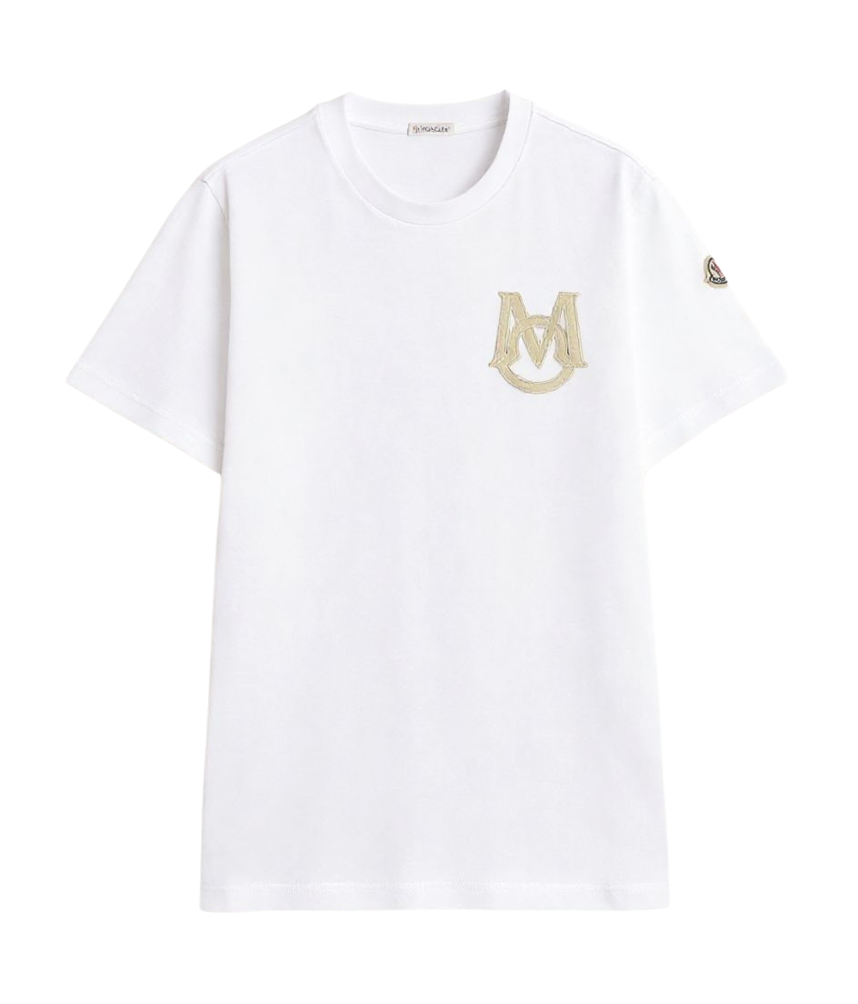 Mens White Moncler Embossed Monogram Logo Cotton Jersey Short Sleeve Tshirt
