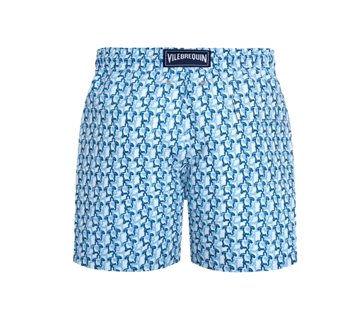 Mens Vilebrequin Moorea Tortues Blue Small Turtles Net Logo Swim Beach Shorts