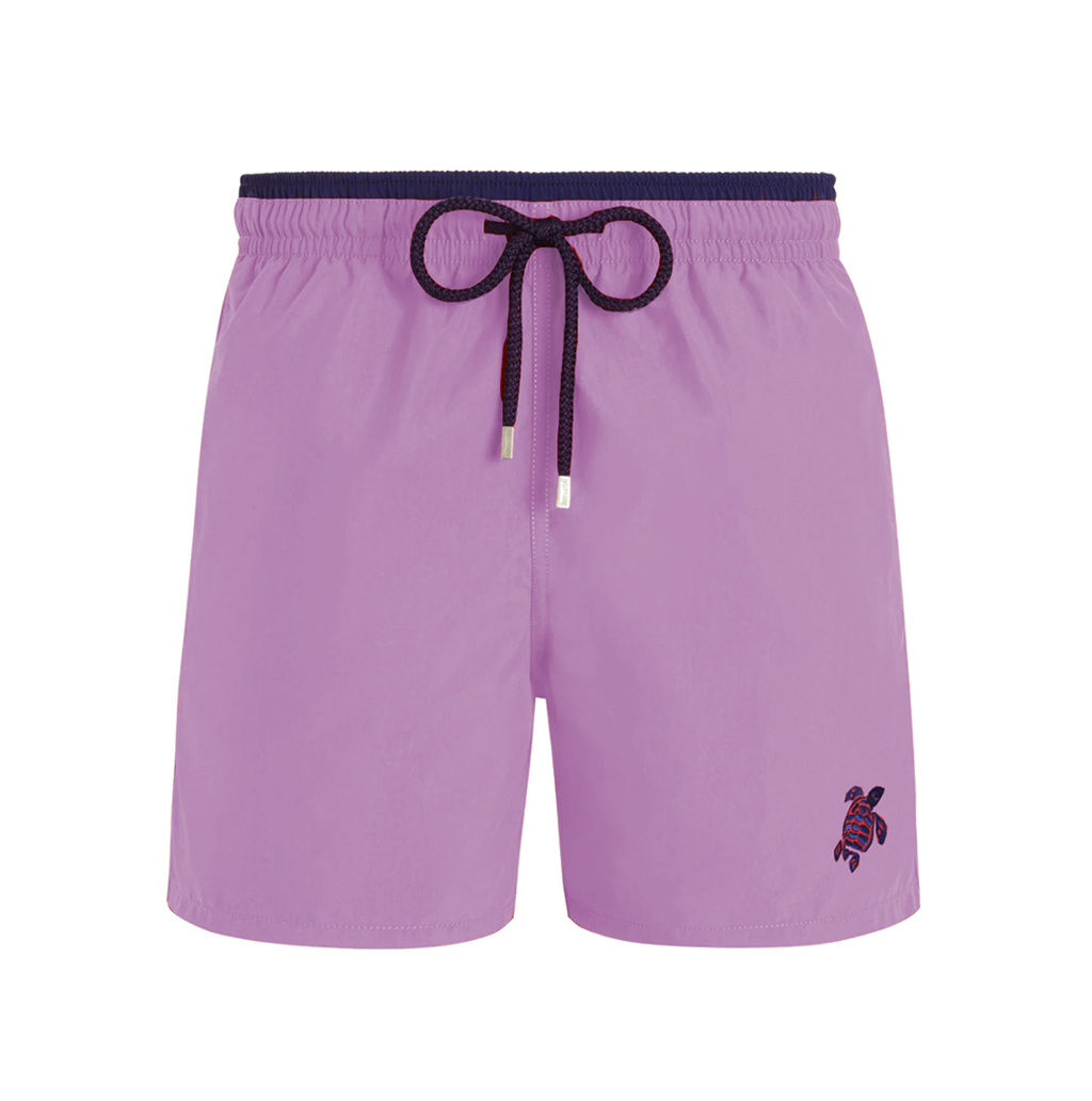 Mens Vilebrequin Bicolour Solid Moka Turtle Embroidered Pink Swim Shorts