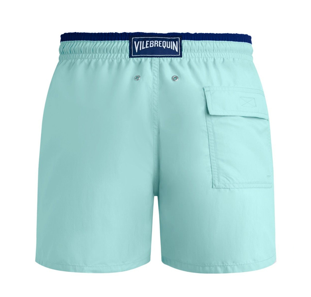 Mens Vilebrequin Bicolour Solid Moka Turtle Embroidered Blue Note Swim Shorts