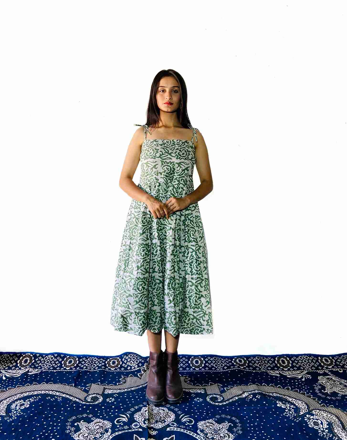 Leaf Muse Handblock Cotton Dress