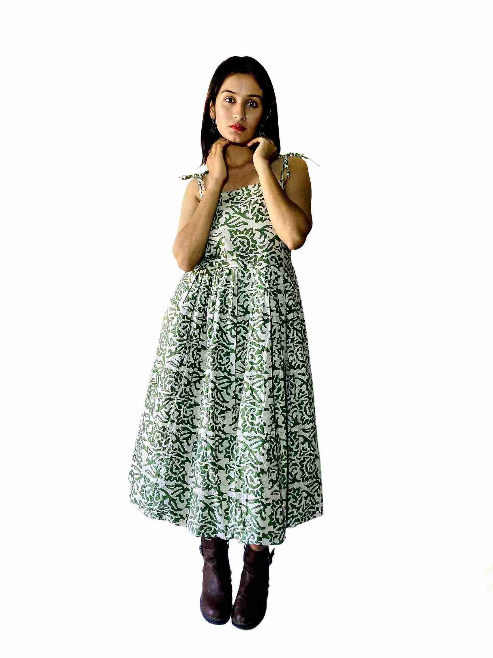 Leaf Muse Handblock Cotton Dress