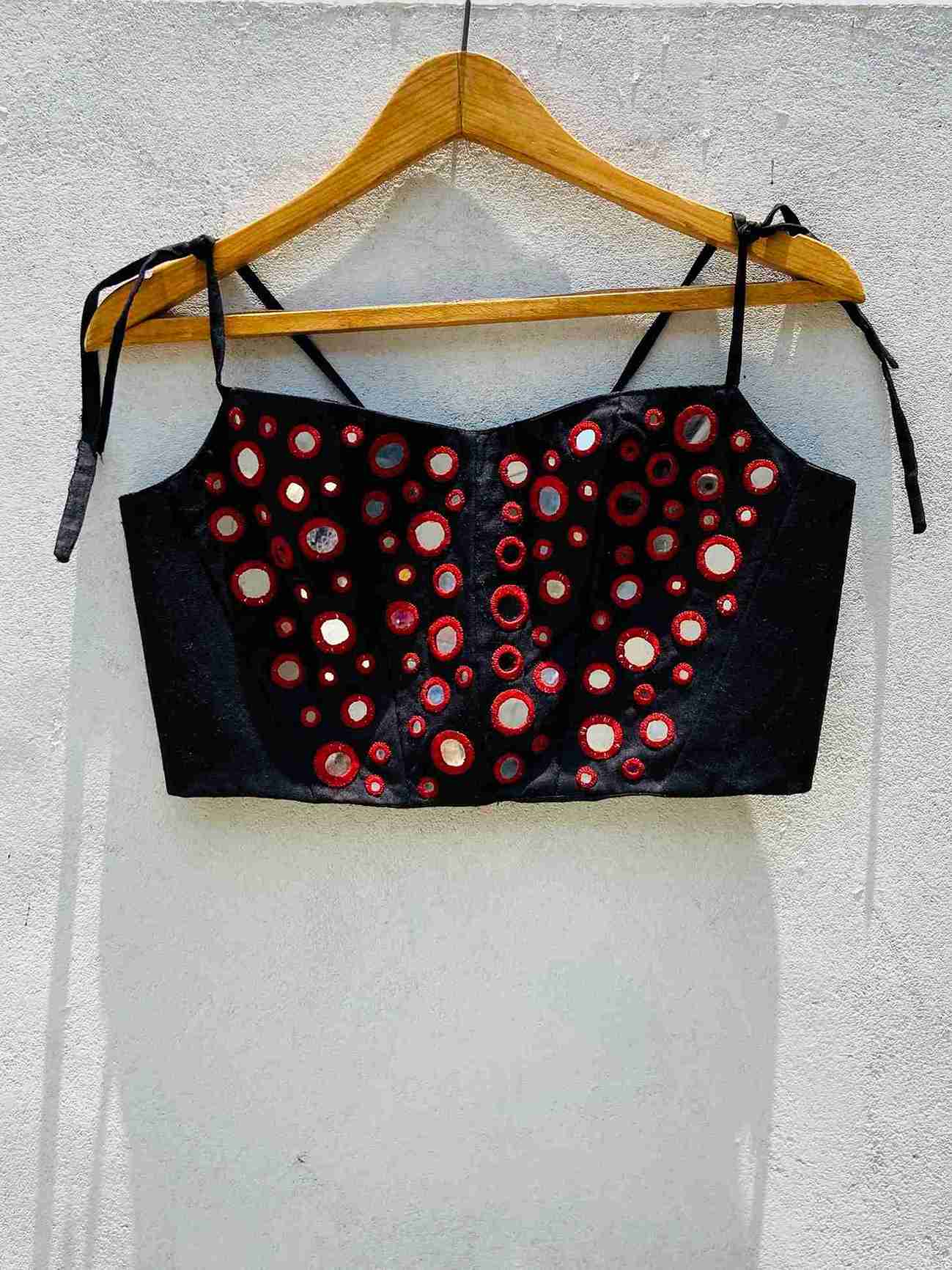 Artisan-Made Black Corset with Reflective Mirror Accents