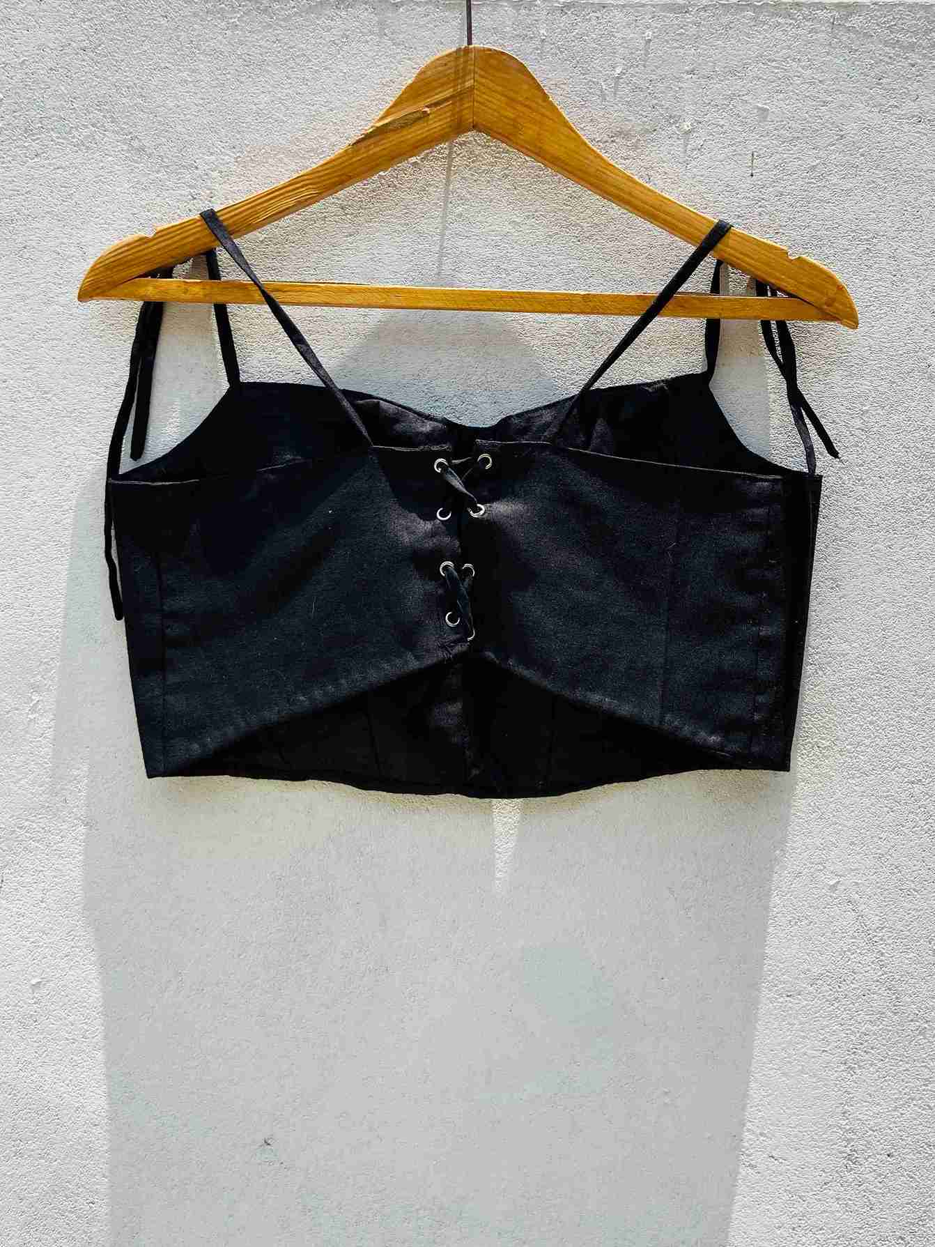 Artisan-Made Black Corset with Reflective Mirror Accents