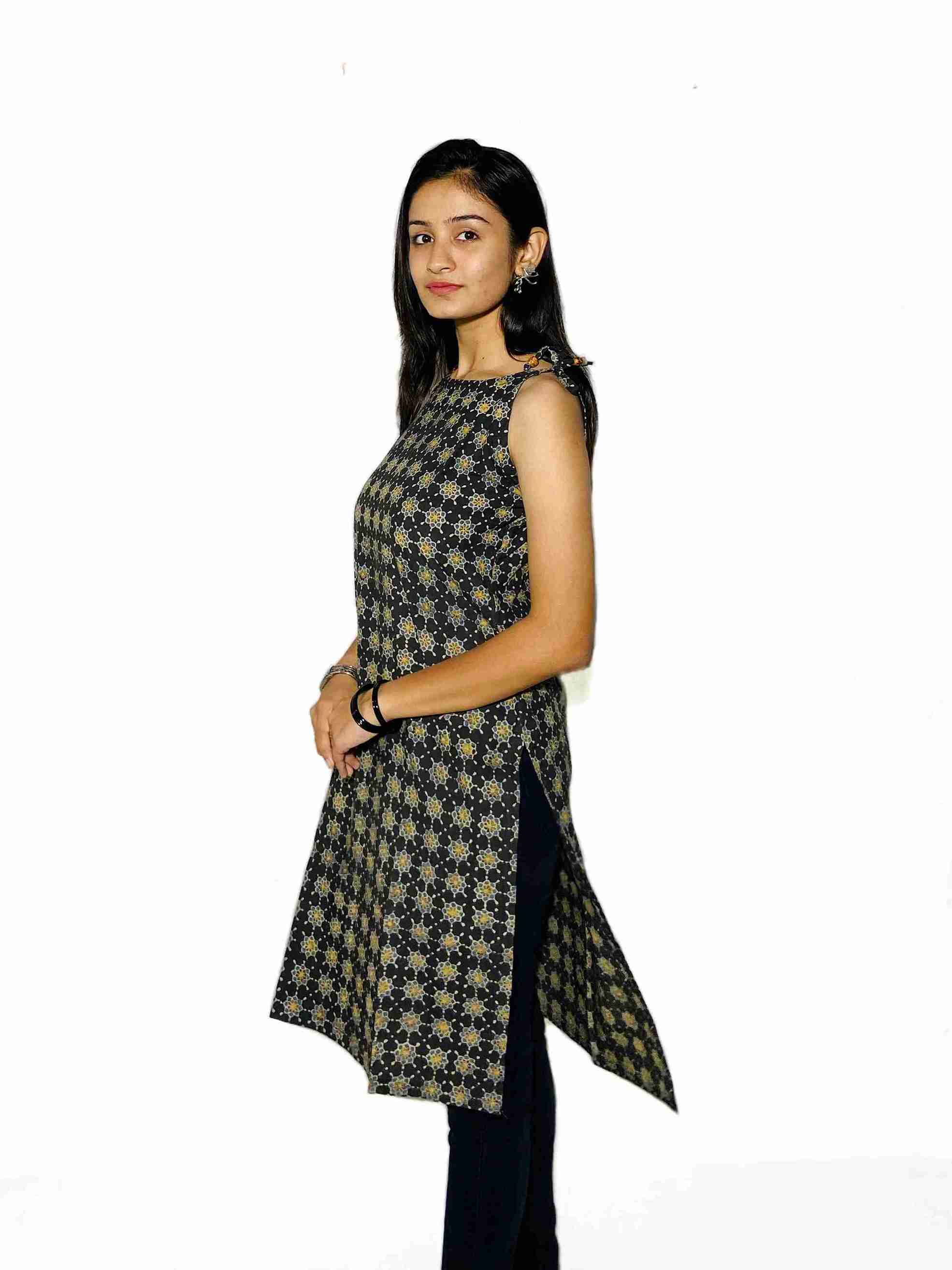 Midnight Bloom Ajrakh Kurti