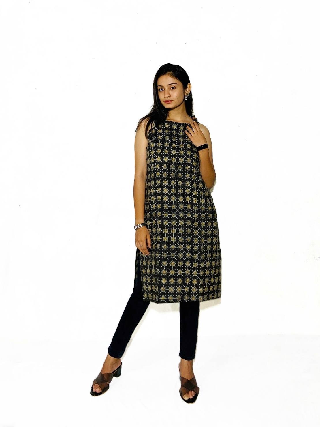 Midnight Bloom Ajrakh Kurti