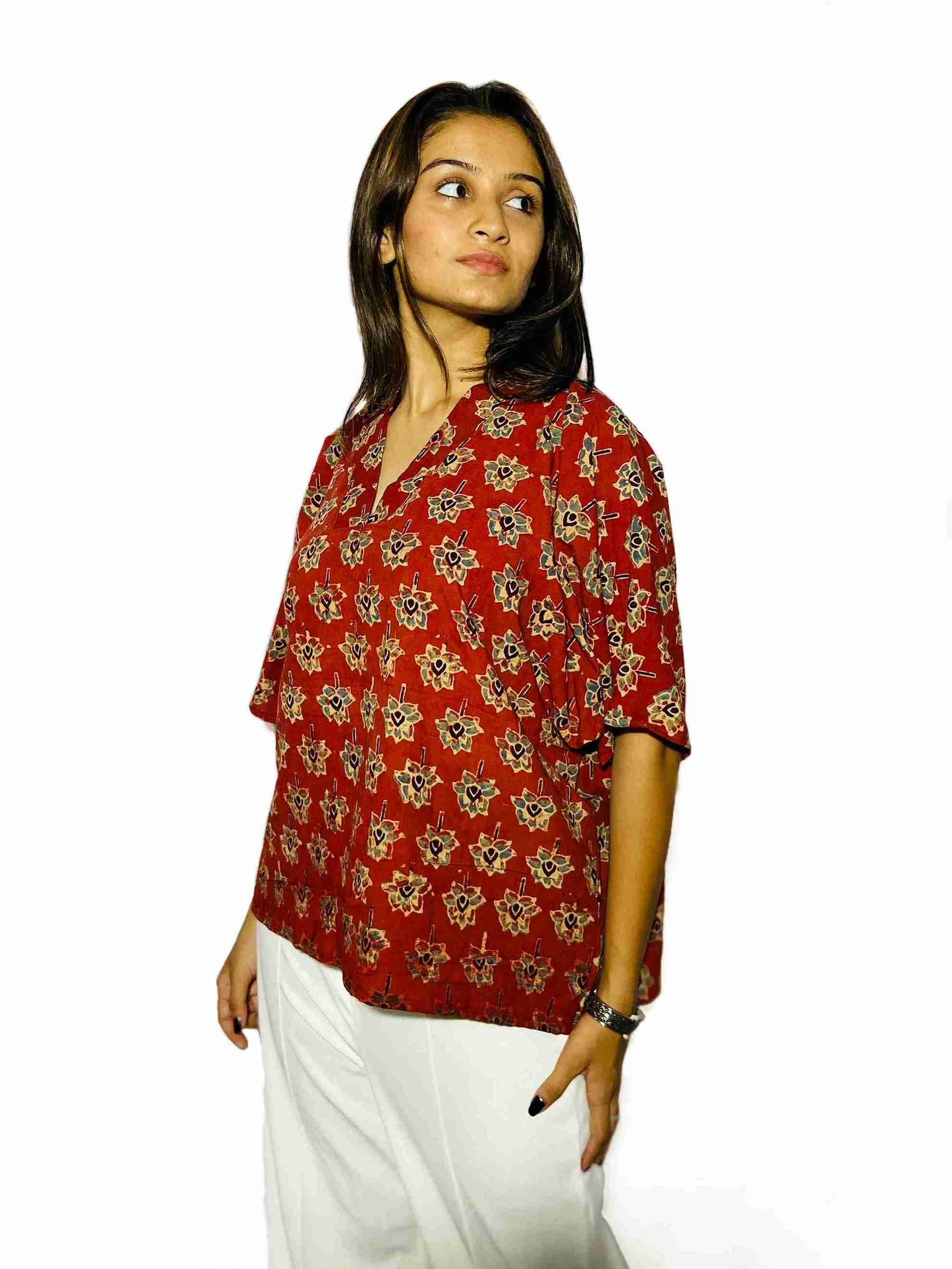 Ulta Rose Handblock Boxy Fit Shirt