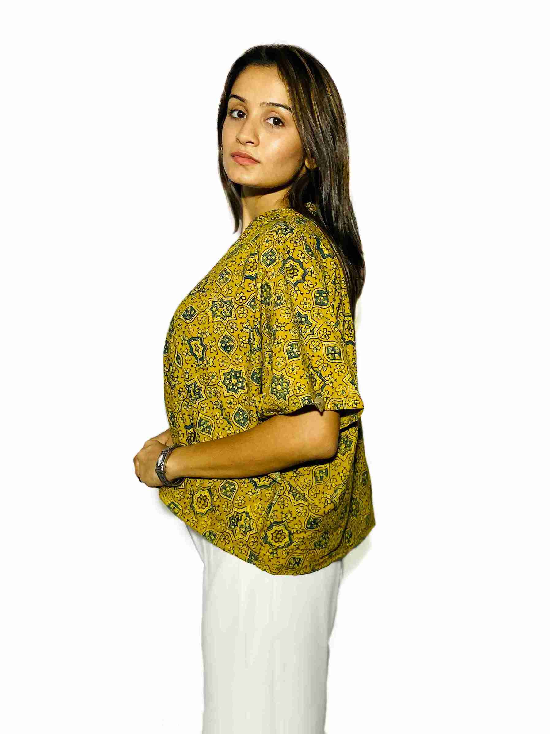 Mustard Mosaic Handblock Boxy Fit Shirt