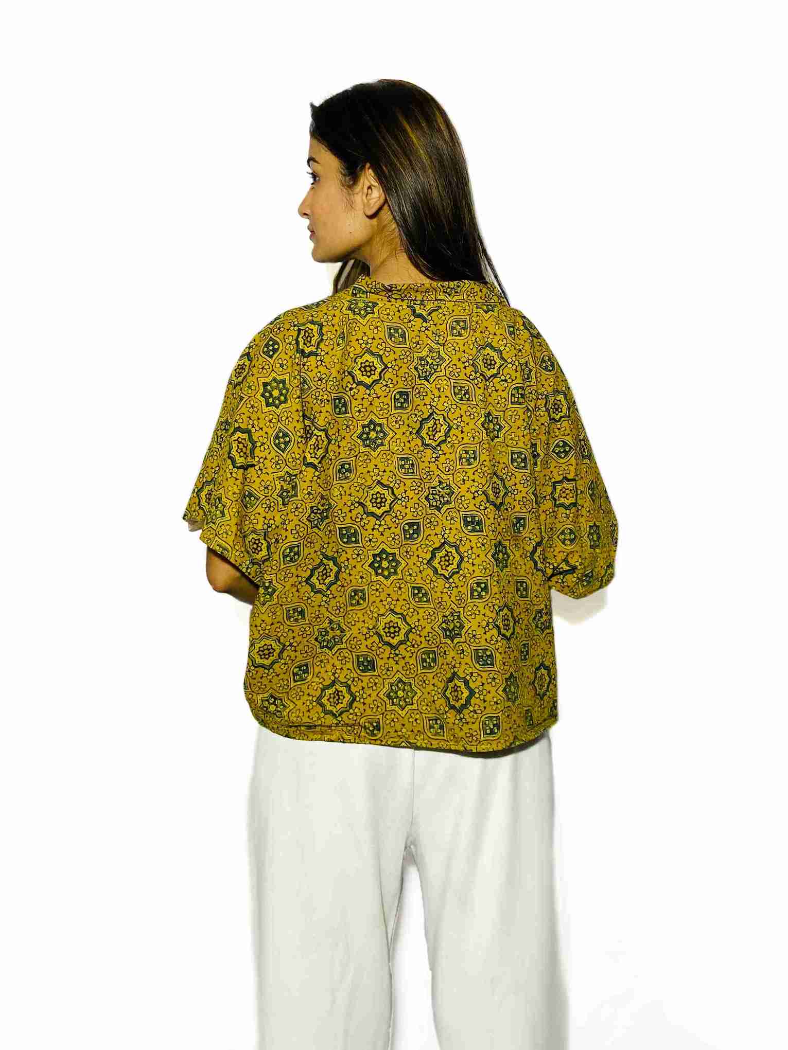 Mustard Mosaic Handblock Boxy Fit Shirt