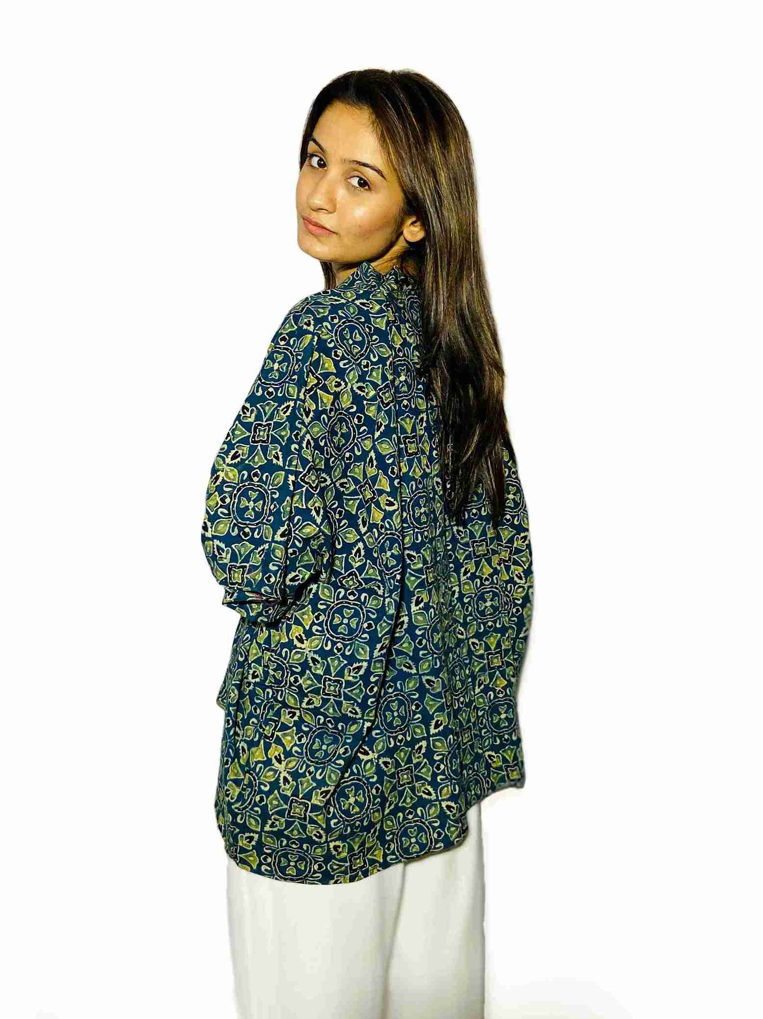 Indigo Garden Handblock Boxy Fit Shirt