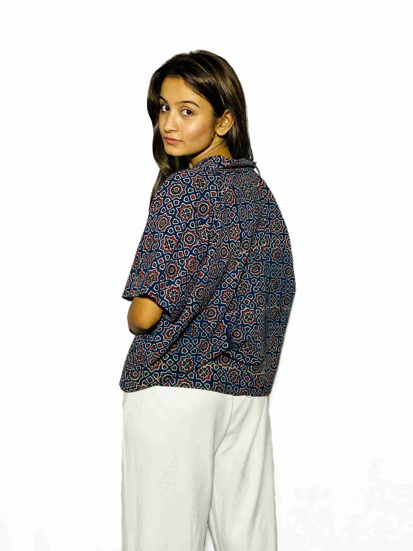 Midnight Ajrakh Handblock Boxy Fit Shirt