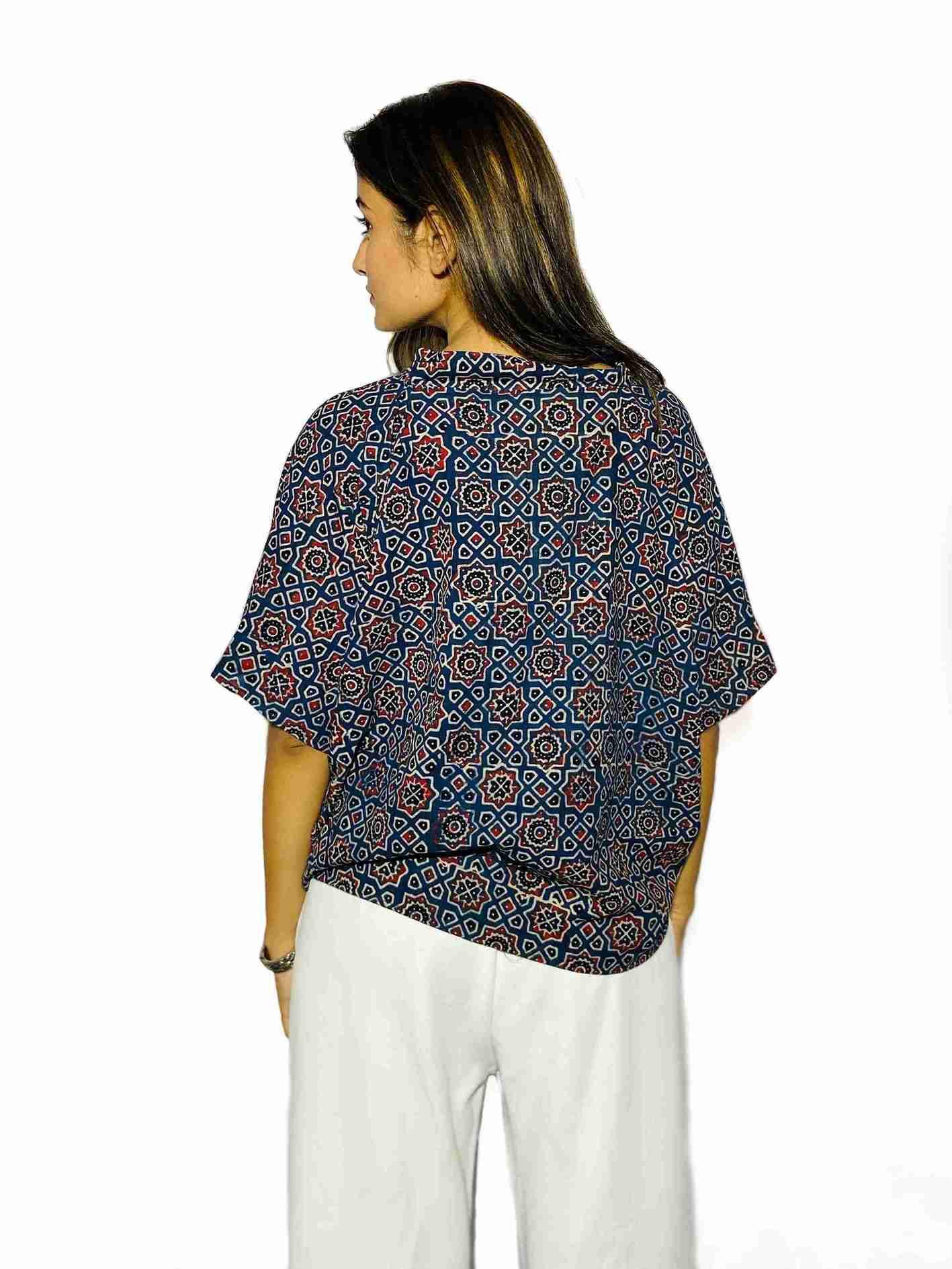 Midnight Ajrakh Handblock Boxy Fit Shirt