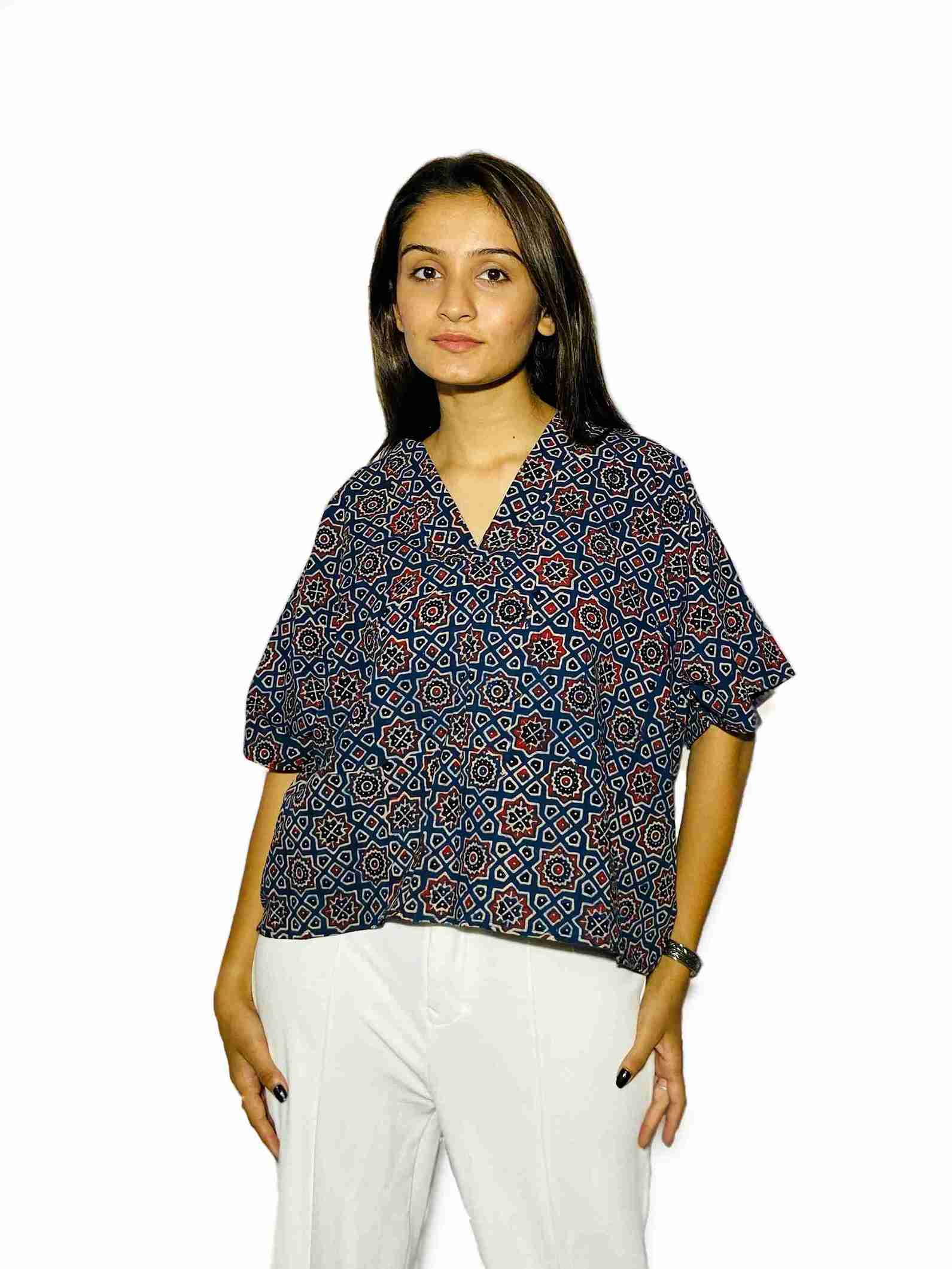 Midnight Ajrakh Handblock Boxy Fit Shirt