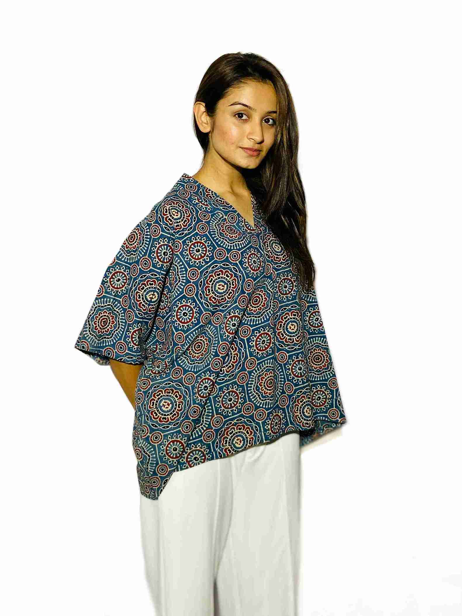 Indigo Mandala Handblock Boxy Shirt