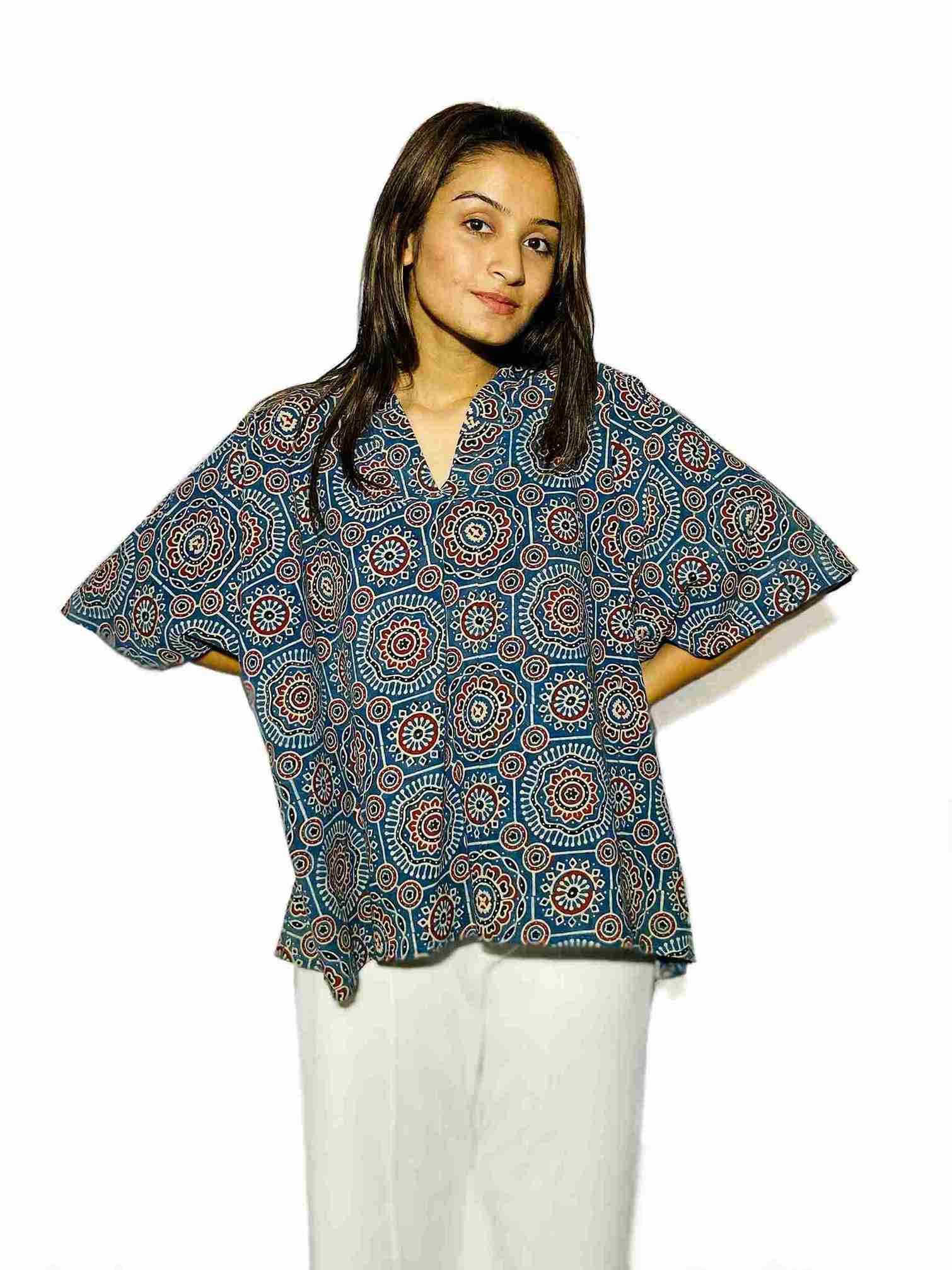 Indigo Mandala Handblock Boxy Shirt