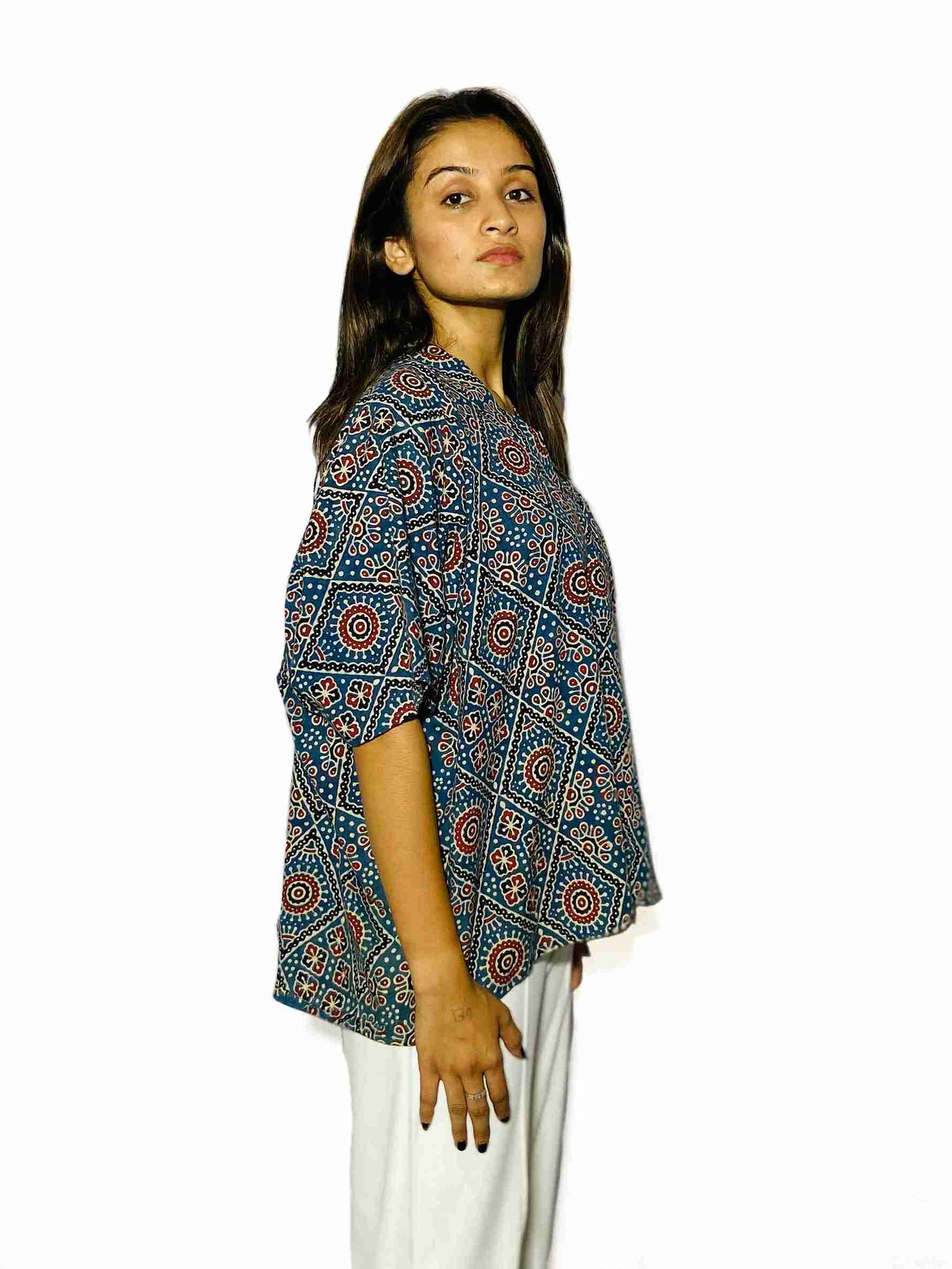 Indigo Charm Ajrakh Boxy Fit Shirt