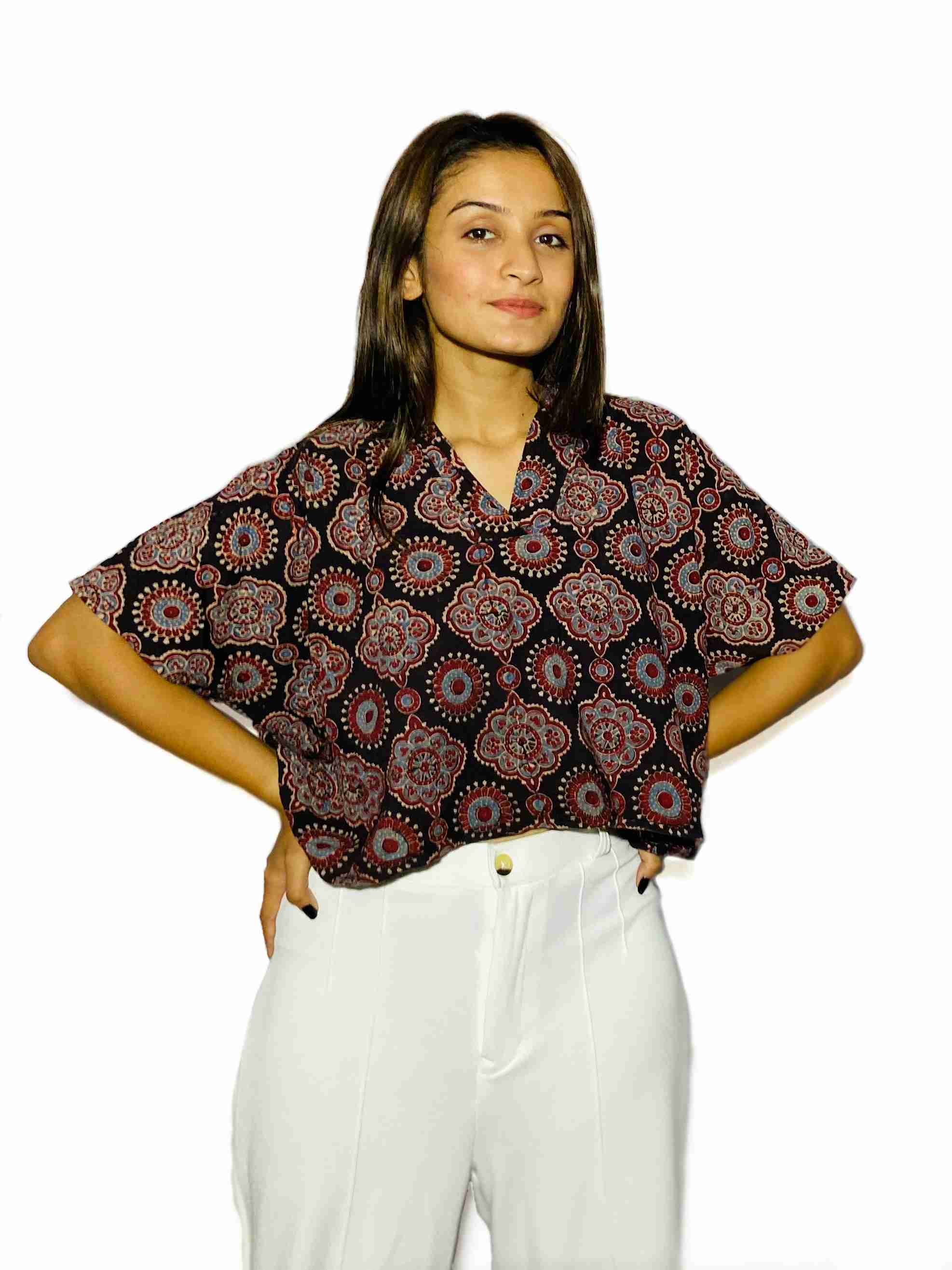 Maroon Mirage Handblock Boxy Fit Shirt