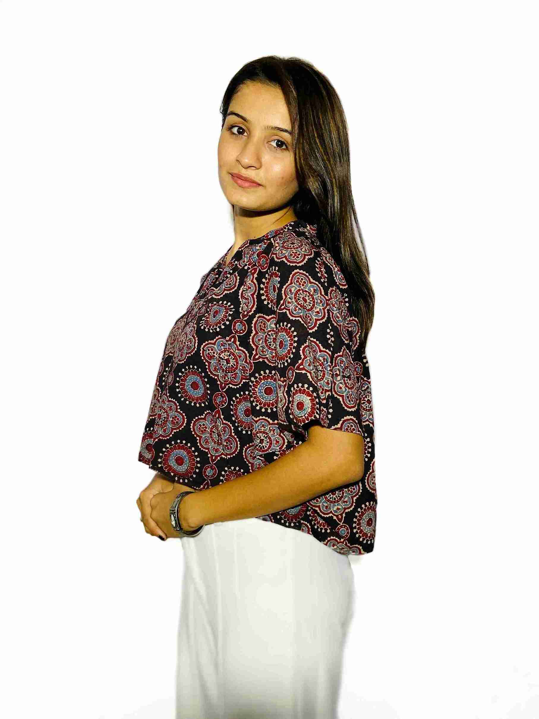 Maroon Mirage Handblock Boxy Fit Shirt