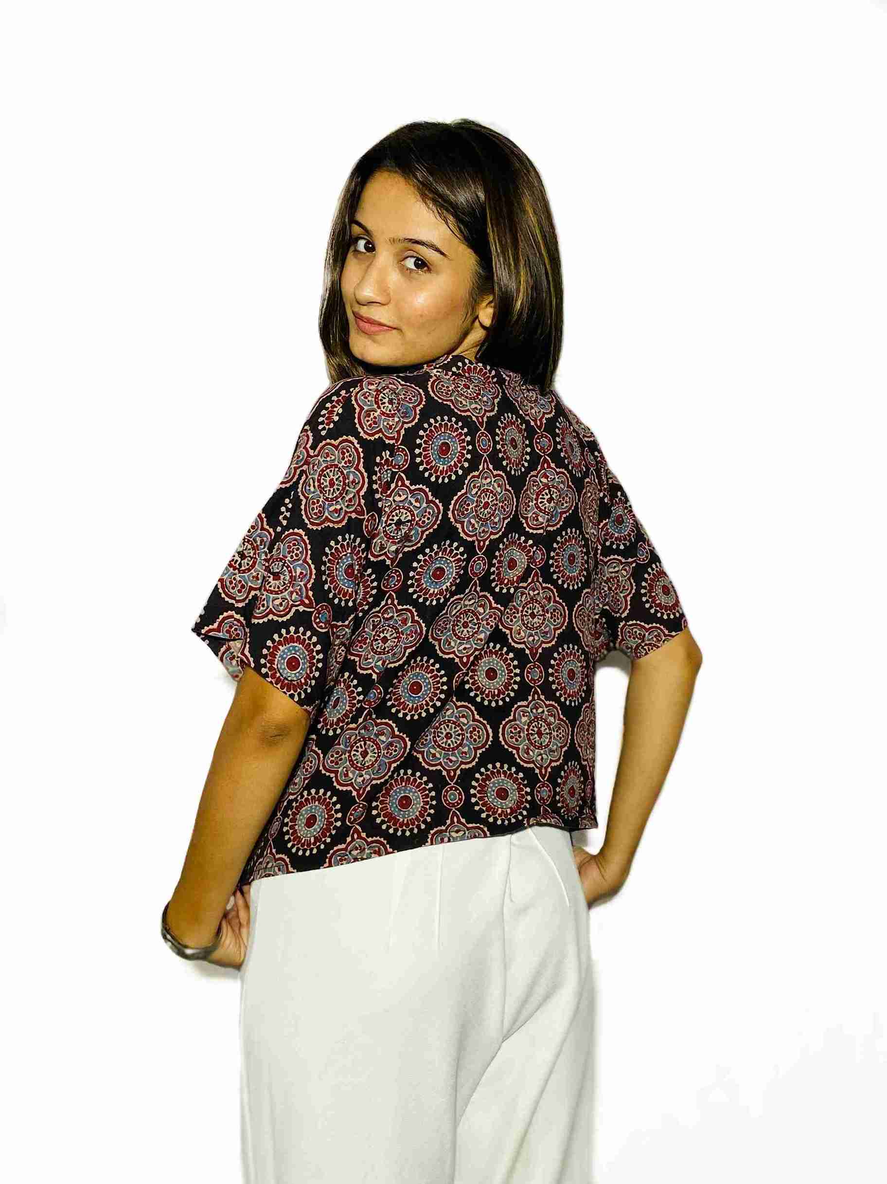 Maroon Mirage Handblock Boxy Fit Shirt