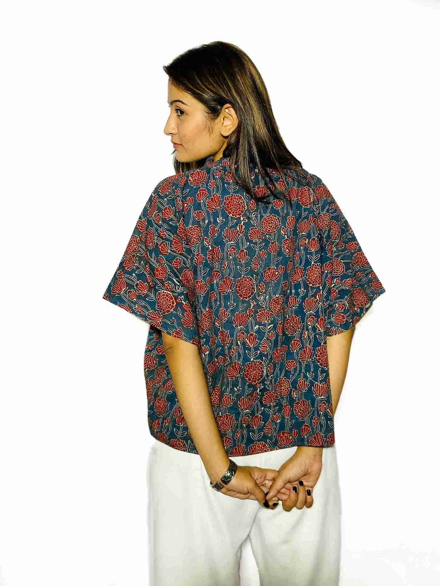 Rust Bloom Handblock Boxy Shirt