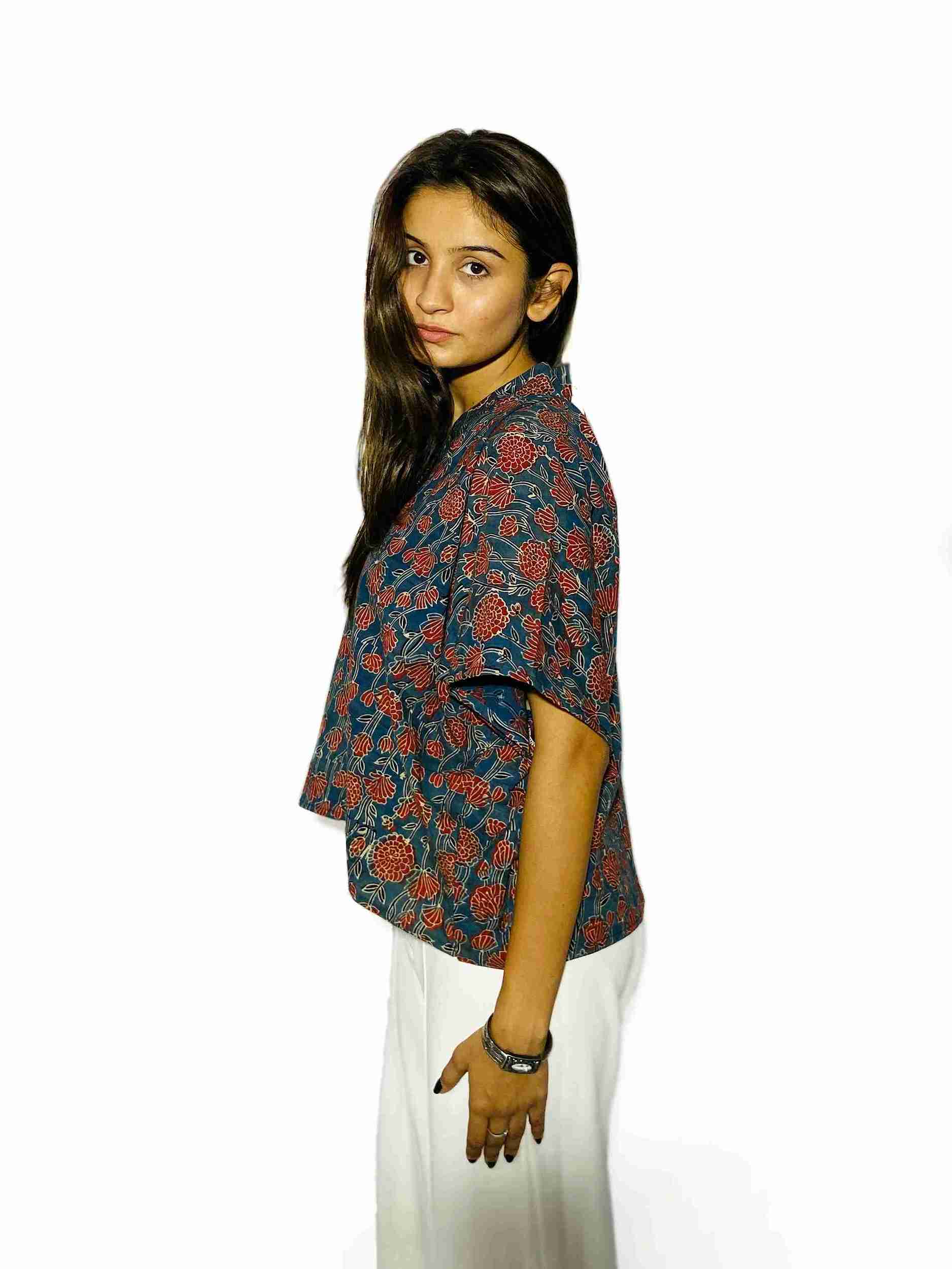 Rust Bloom Handblock Boxy Shirt