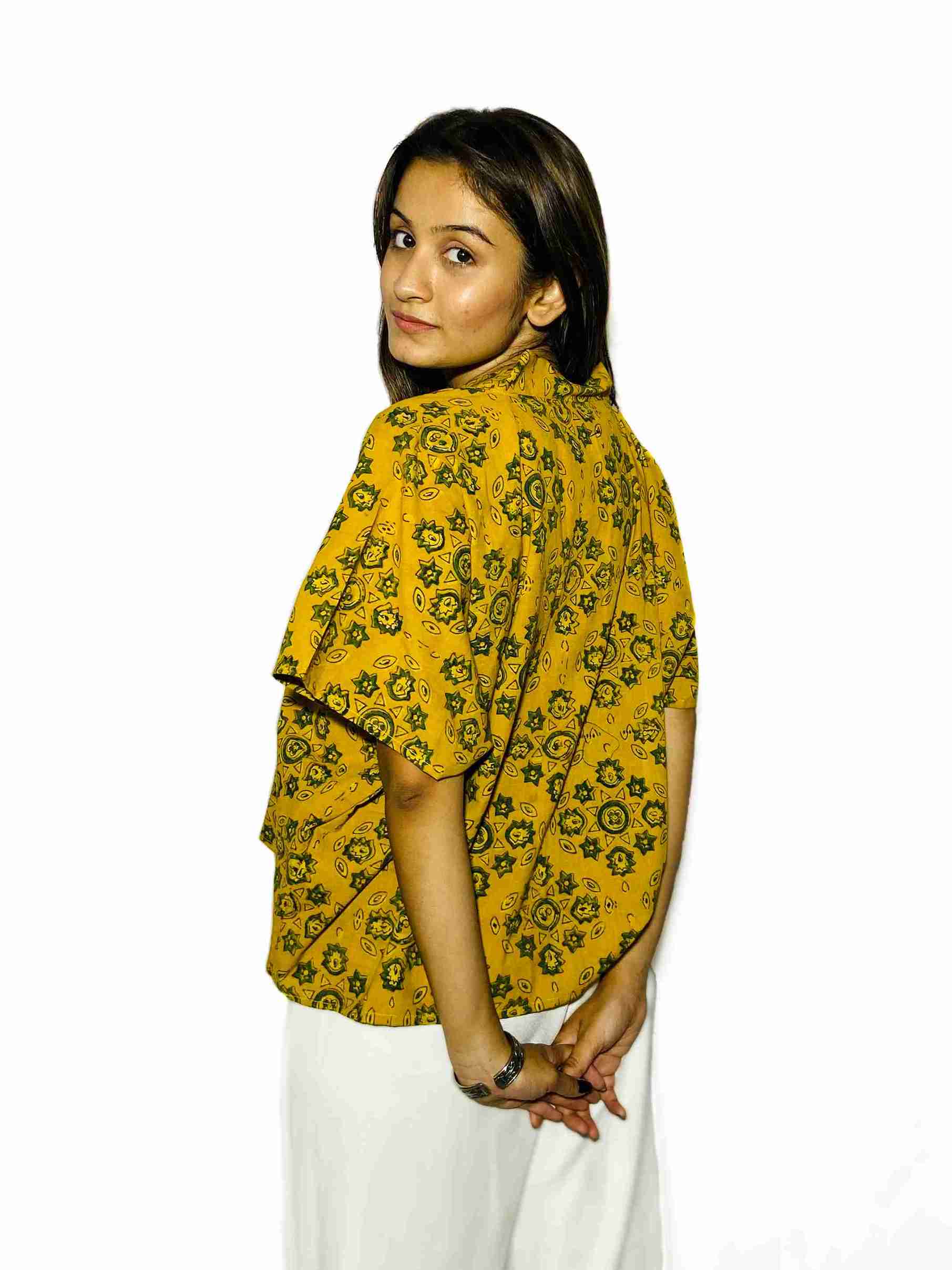 Mustard Charm Handblock Boxy Shirt