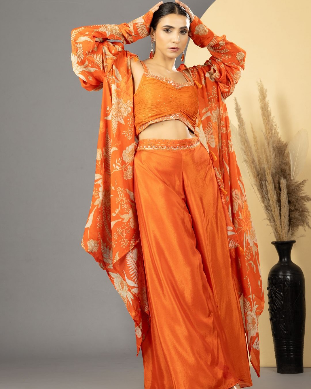 Women's Orange Floral Three-Piece Set