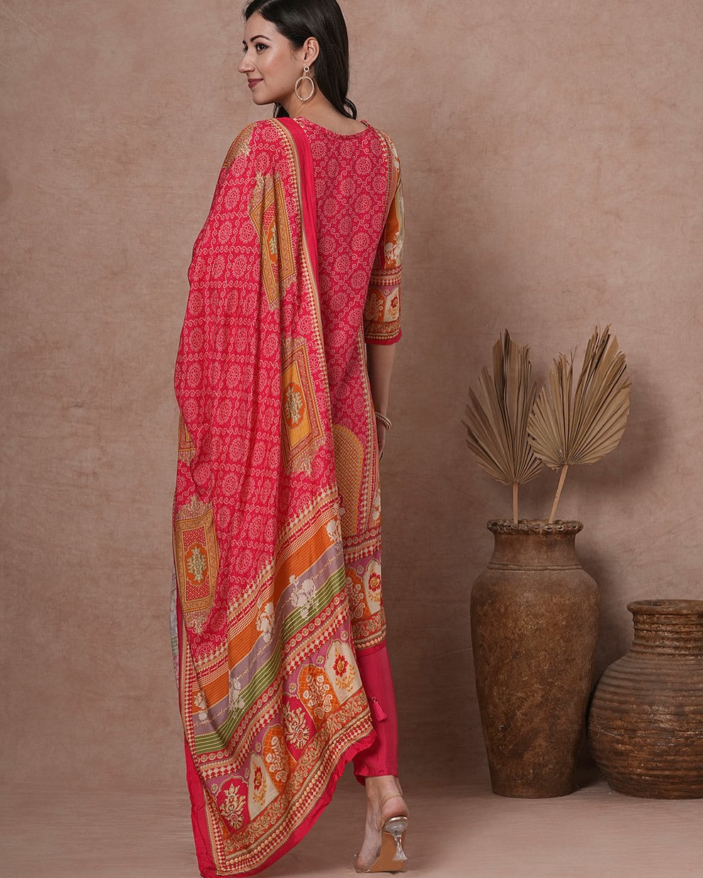 Ethnic Stripes Printed & Embroidered Straight Fit Kurta with Pant and Dupatta - Multi