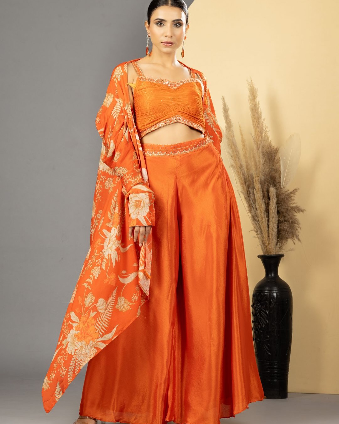 Women's Orange Floral Three-Piece Set