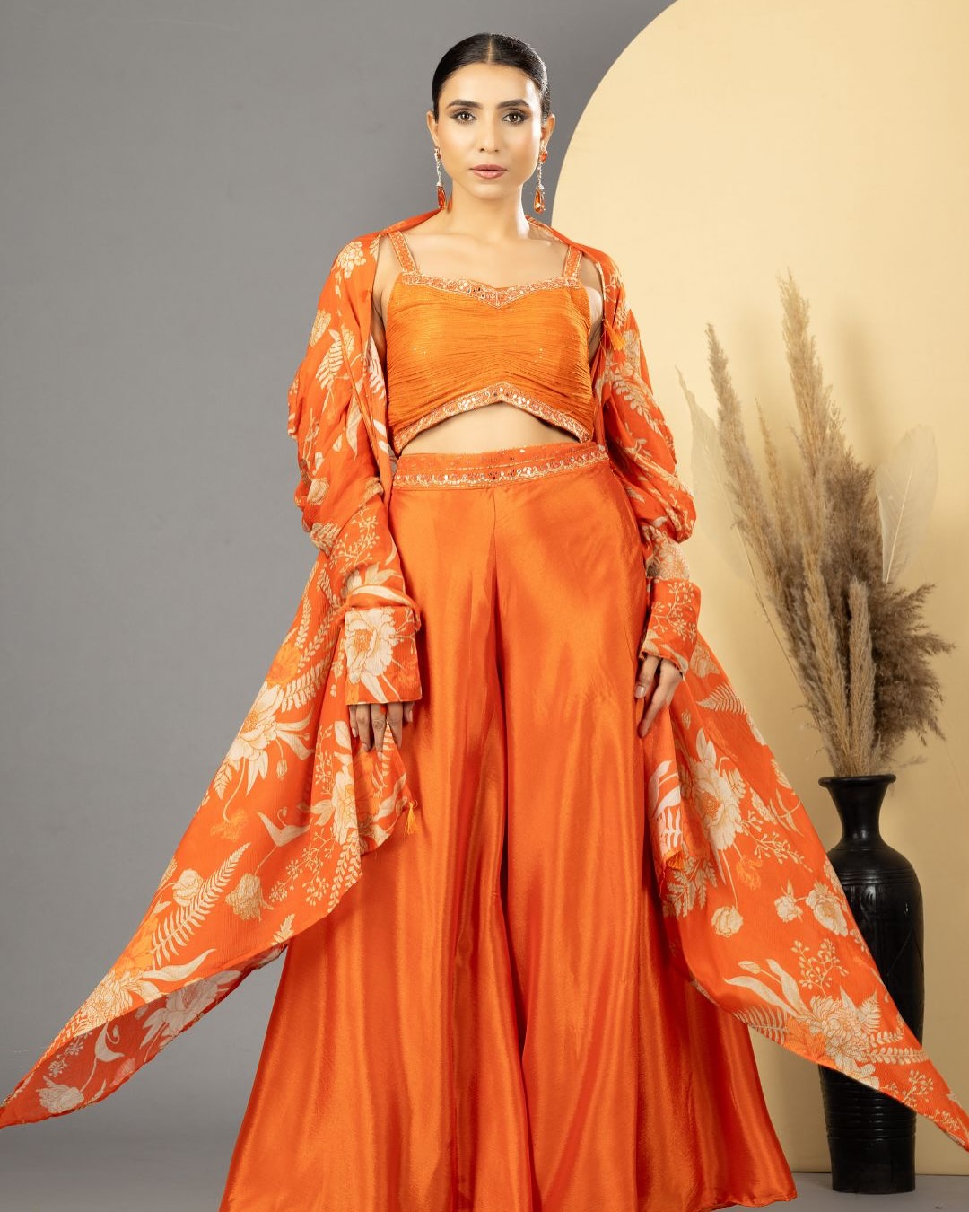 Women's Orange Floral Three-Piece Set