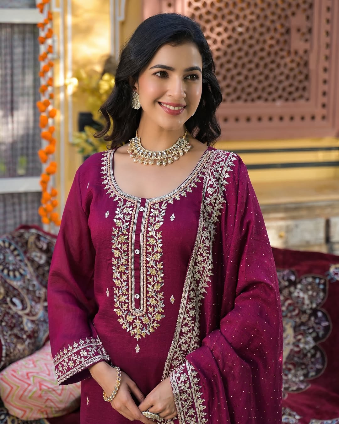 Elegant Maroon Traditional Dress