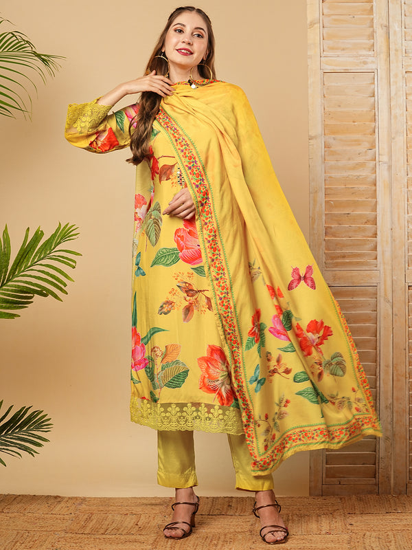 Yellow Floral Printed Salwar Kameez Set