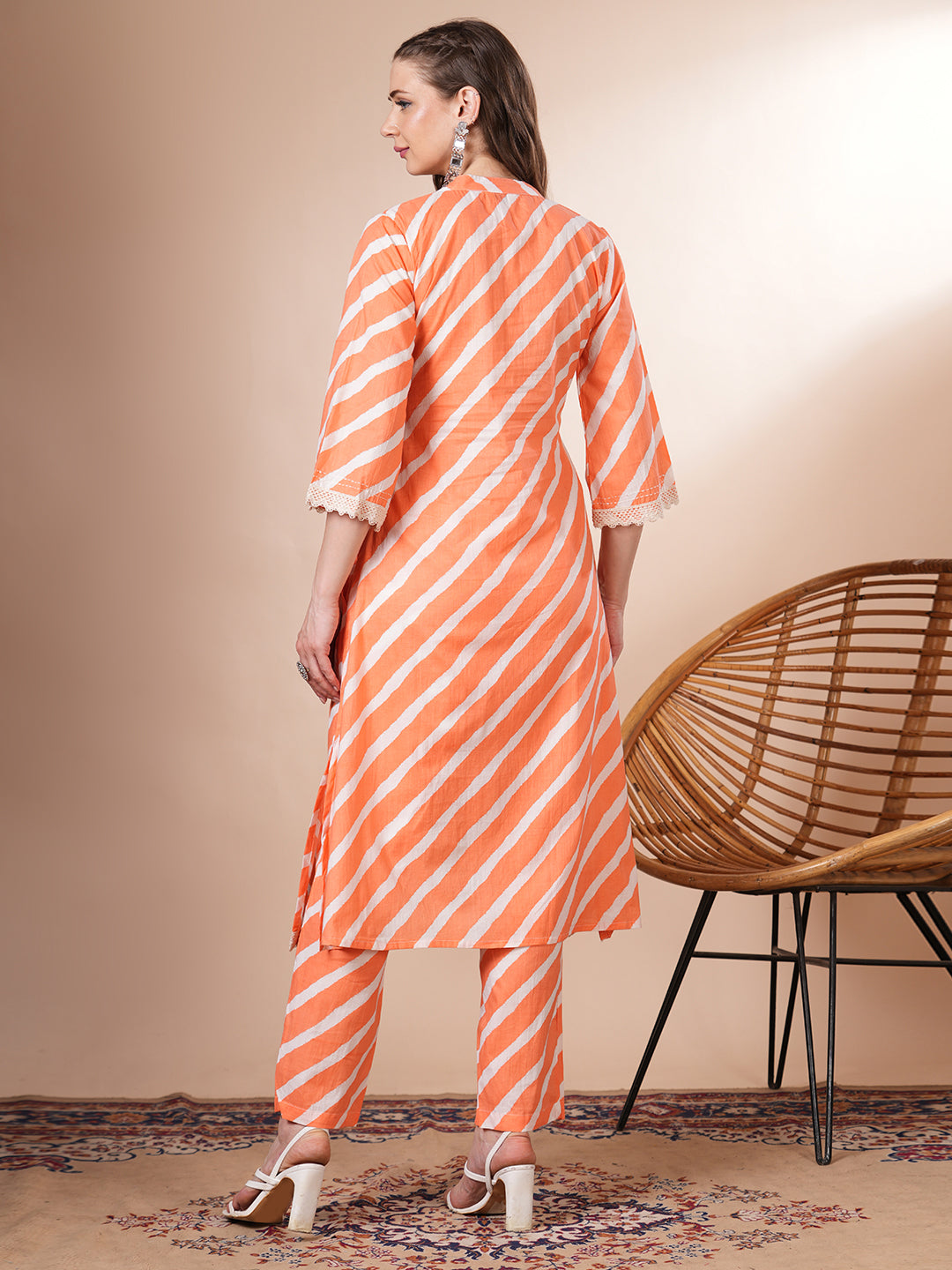 Leheriya Printed A-Line Co-ord Set - Peach