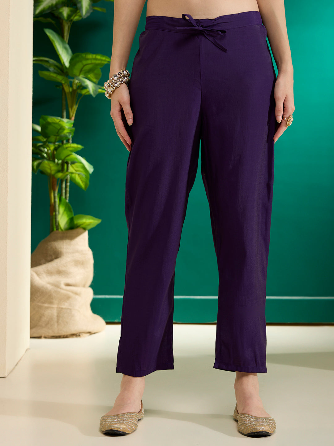 Ethnic Printed Straight Kurta with Pant & Dupatta - Purple