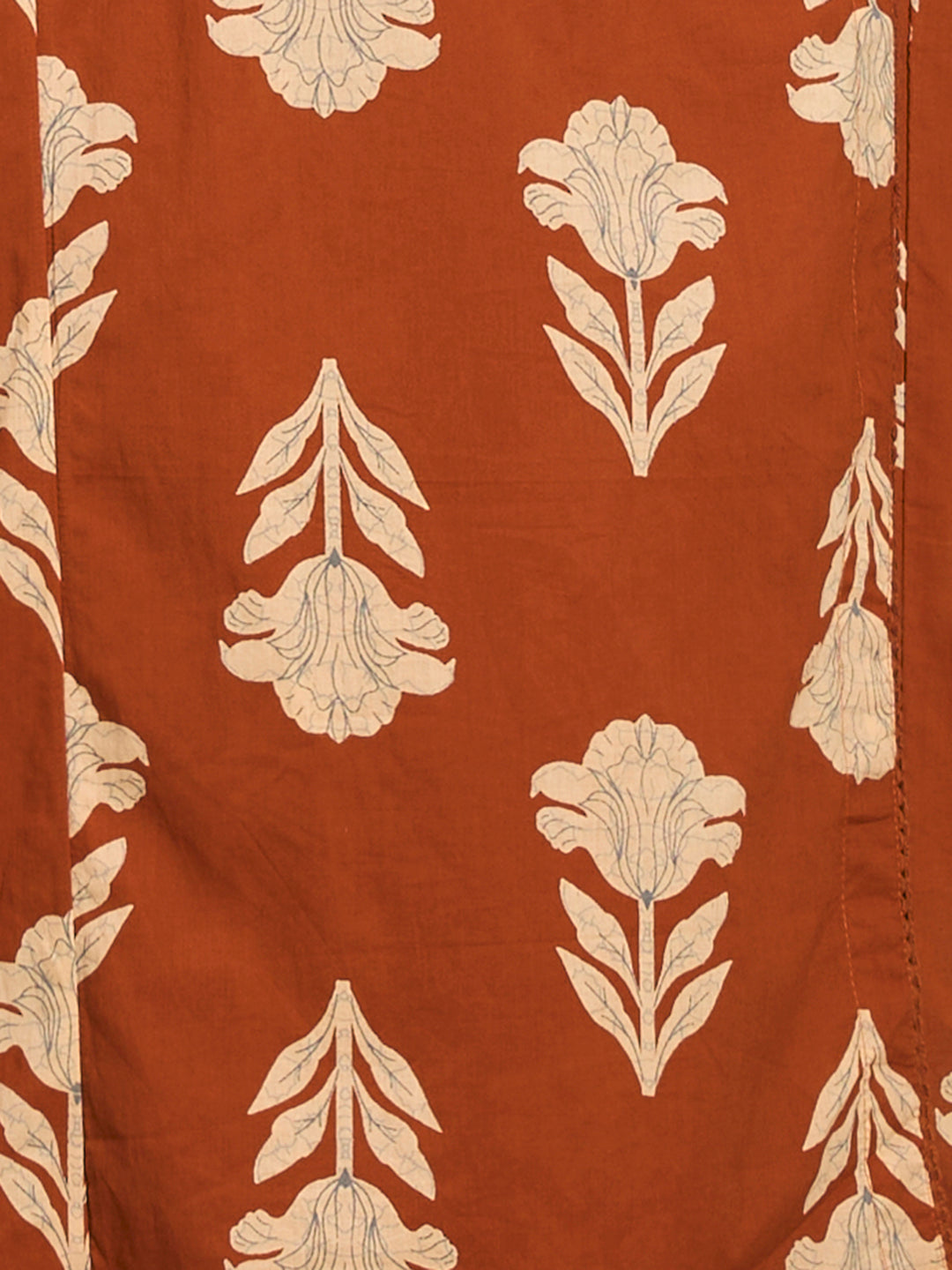 Ethnic Floral Printed Embroidered A-Line Kurta with Pant & Dupatta - Rust