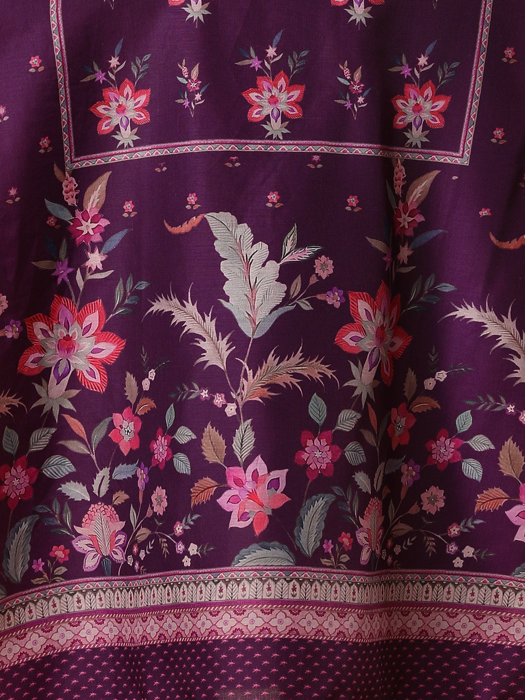 Fusion Floral Printed & Embroidered Straight Cut Kurta with Pant & Dupatta - Purple