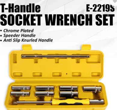 EASTMAN T-Handle Socket Wrench Set, Anti Slip Knurled Handle with 7 Hex Sockets E-2219 Socket Set  (Pack of 8)