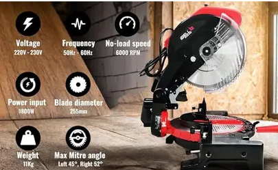 iBELL MS25-18, 10 Inch Compound Mitre Saw 6000 RPM With Adjustable Angles Table Top Tile Cutter  (2400 W)