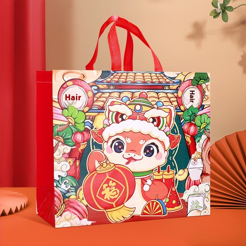 2025 New Non-woven Gift Bag Snake Year Fu Word Bag Portable Gift Red Laminated Tote Bag