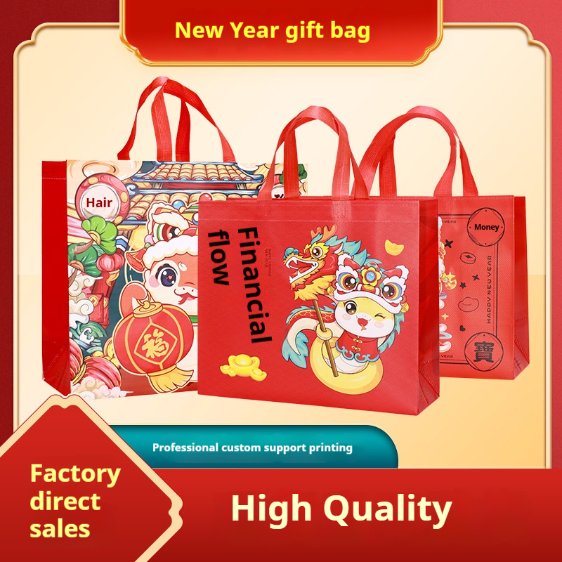 2025 New Non-woven Gift Bag Snake Year Fu Word Bag Portable Gift Red Laminated Tote Bag