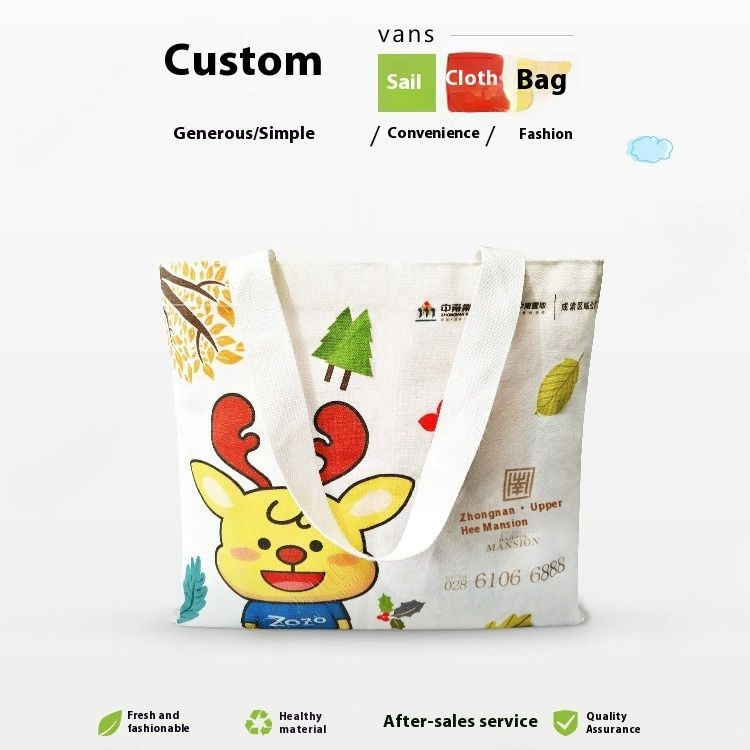 Canvas bag with printed logo drawstring bag wholesale blank hand-held cotton bag custom made environmentally friendly canvas bag with large capacity