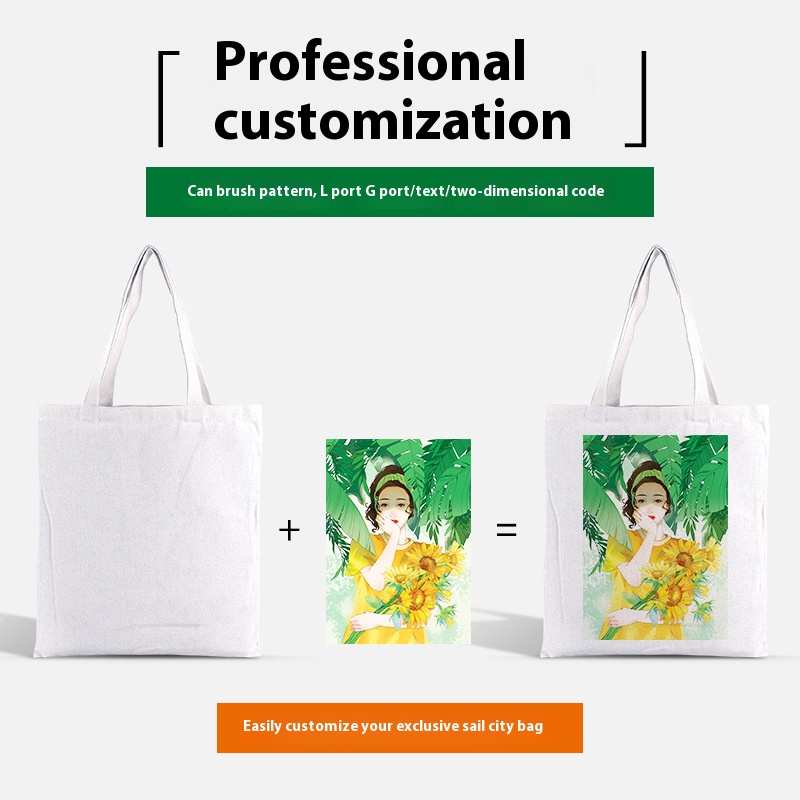 Canvas bag with printed logo drawstring bag wholesale blank hand-held cotton bag custom made environmentally friendly canvas bag with large capacity